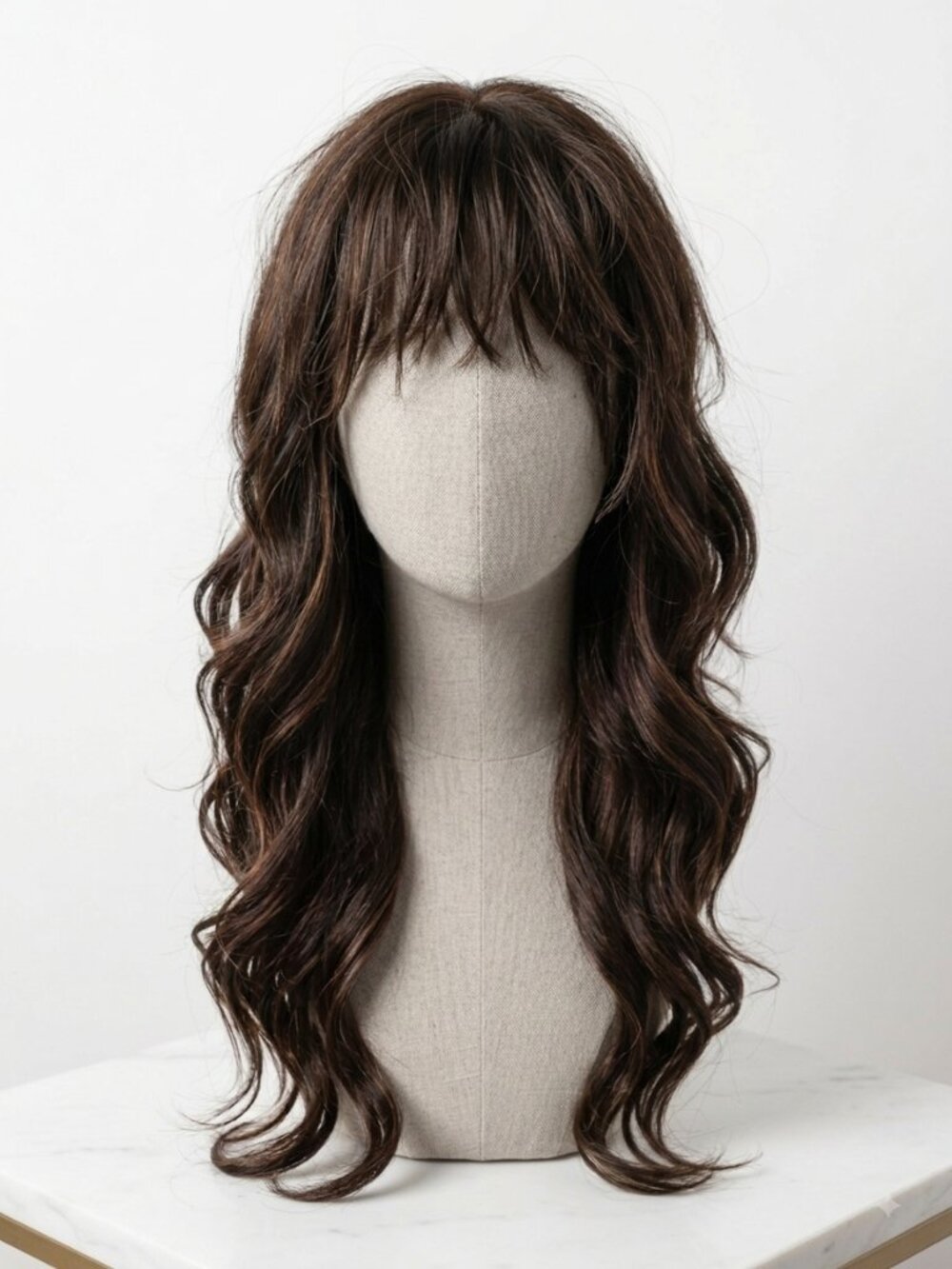 Long Brown Brunette Wig with Bangs Gisele / Hollywood Beach Waves
